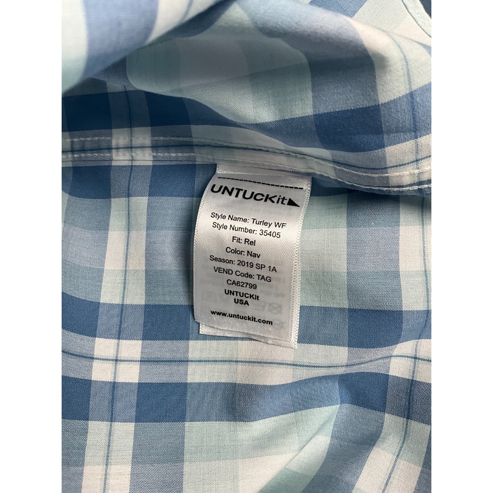 Untuckit Turley WF Shirt Men's XXL Blue Plaid Long‎ Sleeve Wrinkle Free Cotton - Picture 6 of 7